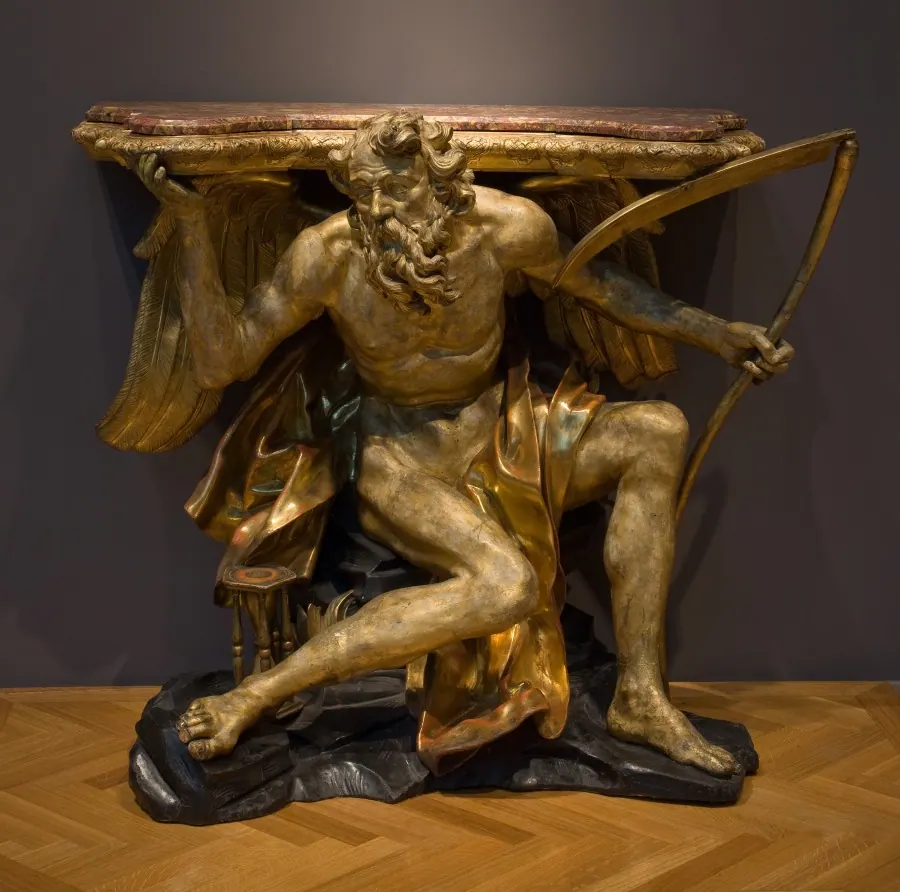 Console figurant le Temps, bois sculpté et doré, Rome, vers 1700