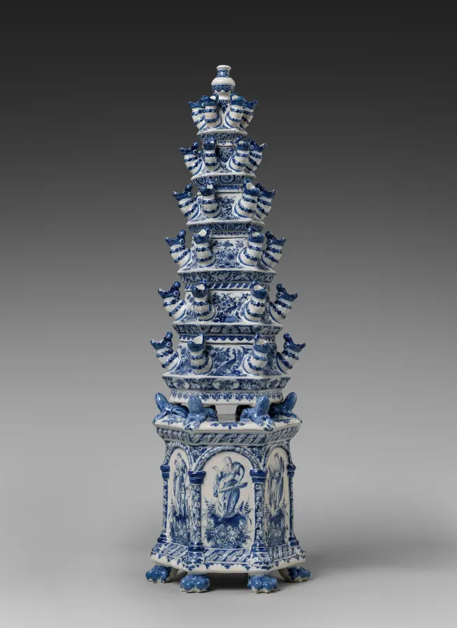 Pyramide à fleurs en faïence de Delft, Adrianus Kocx, vers 1690
